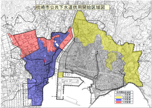 枕崎市公共下水道事業供用開始区域図